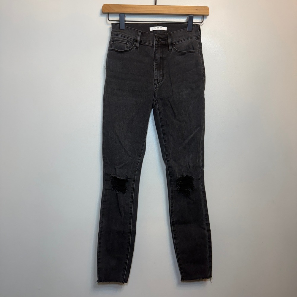 PacSun Women's High Rise Jegging Distressed Skinny Jeans Washed Black Size 23